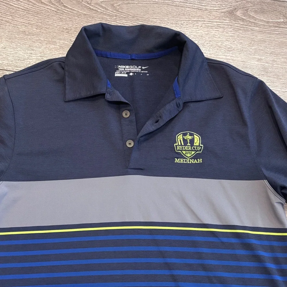 Nike Golf Polo Mens Small Blue Ryder Cup 2012 Medinah Dri-FIT Preppy Athletic - Picture 2 of 8